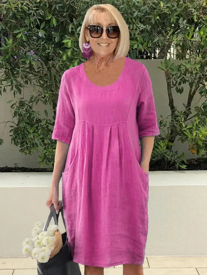 Emerald Loose Cotton Dress with Pocket for Everyday Comfort