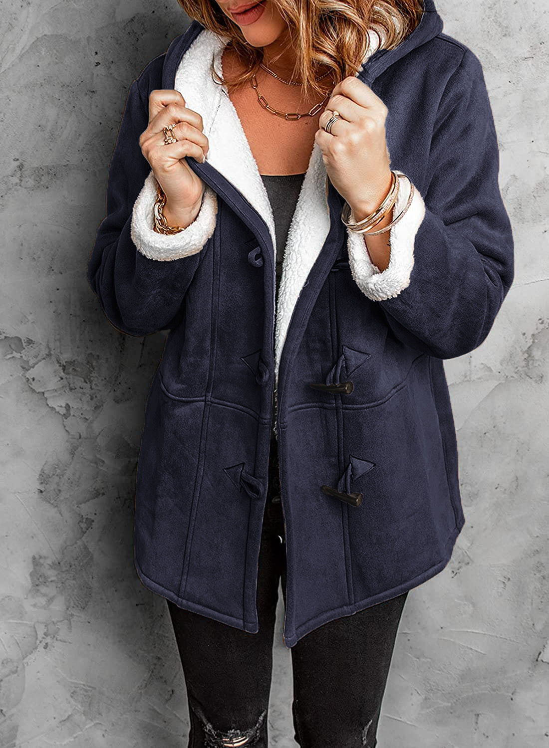 Hooded Coat in Soft Cashmere Feel Fabric