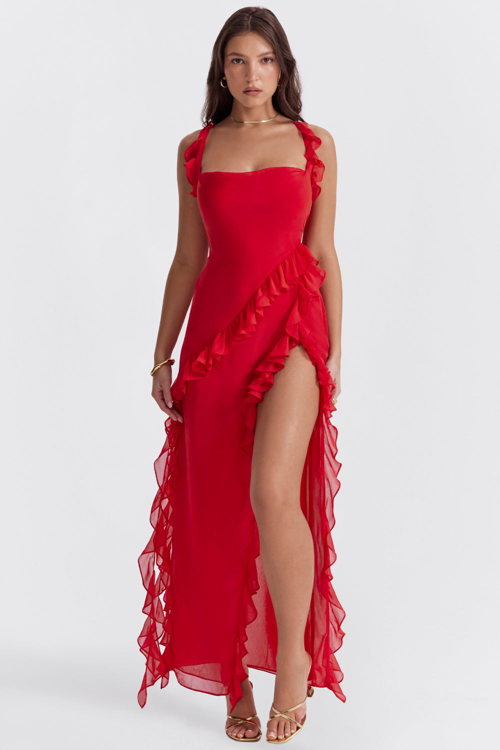 Elegant Georgia Ruffled Long Dress for Special Occasions