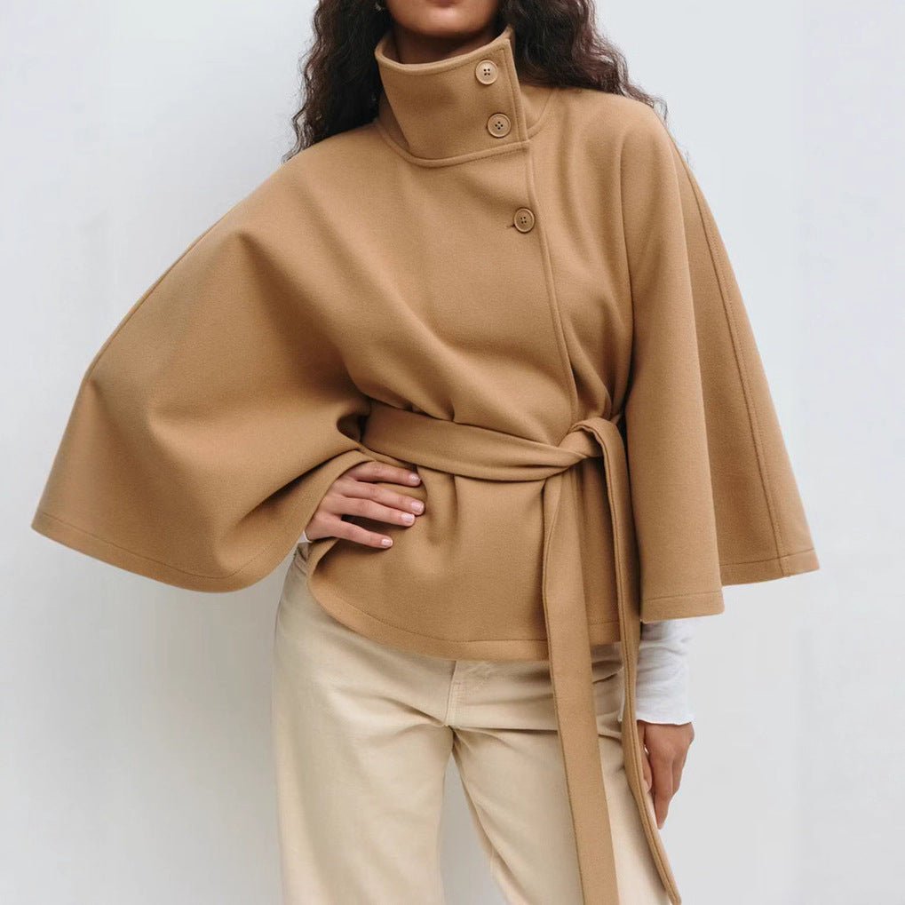 Women's High Neck Batwing Sleeve Cape Coat