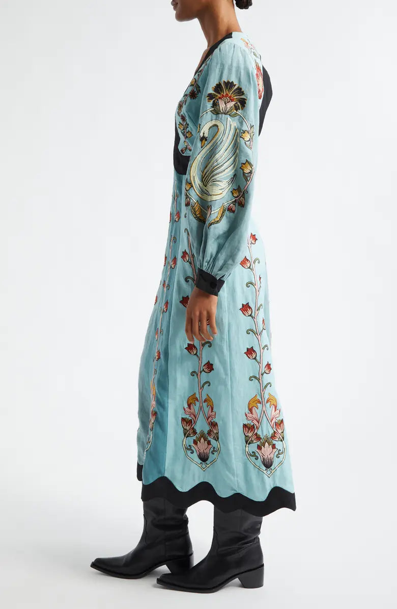 Sky Blue Elegant Midi Dress with Flattering Fit and Flowing Design