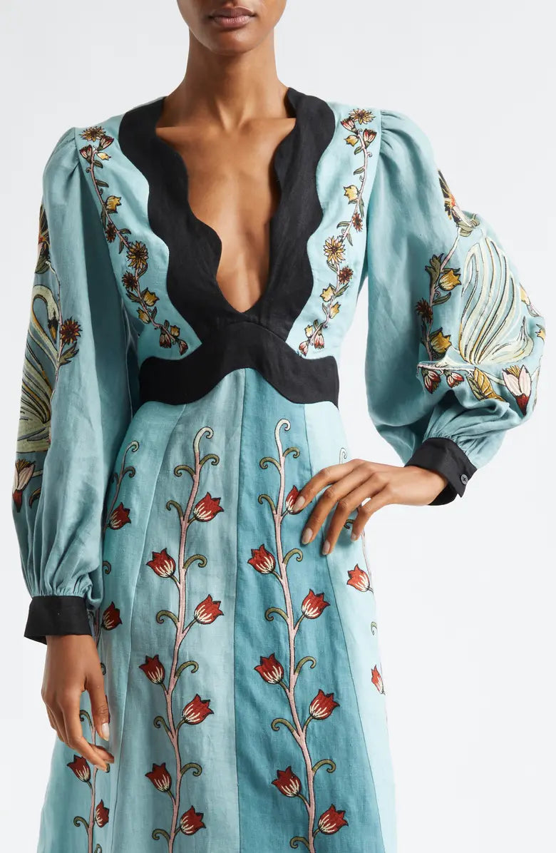 Sky Blue Elegant Midi Dress with Flattering Fit and Flowing Design