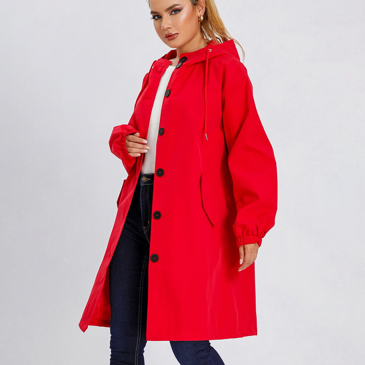 Elegant Waterproof Gabardine Coat with Buttons