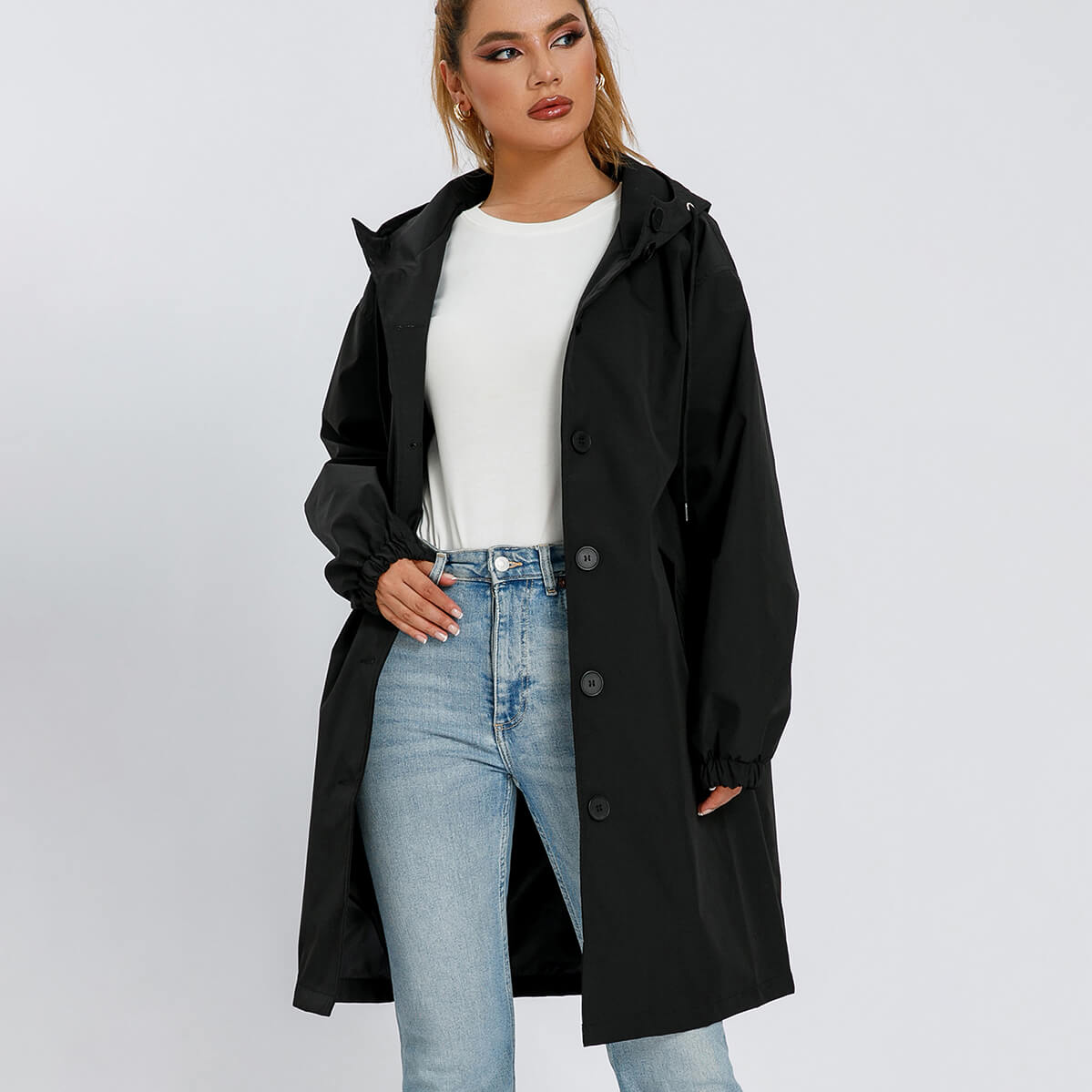 Elegant Waterproof Gabardine Coat with Buttons