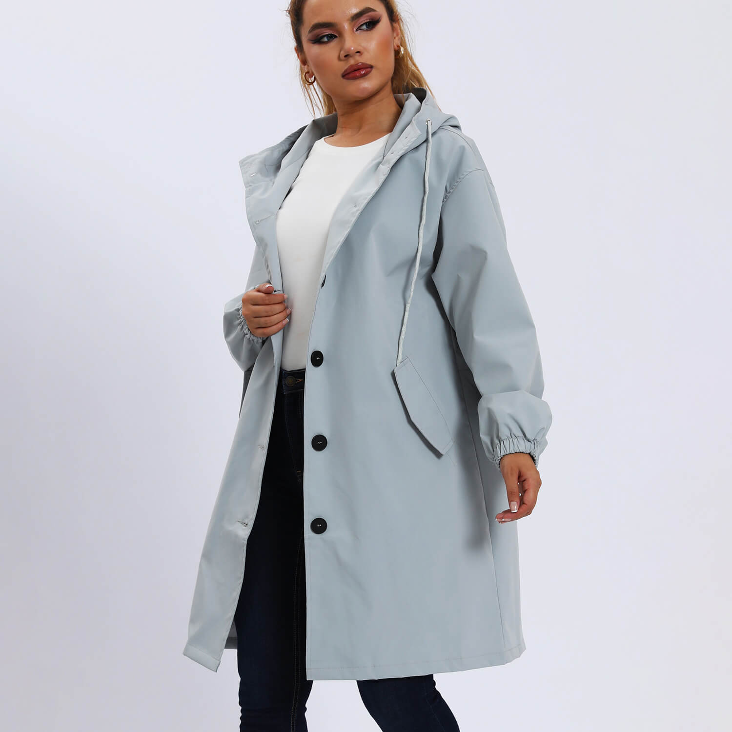Elegant Waterproof Gabardine Coat with Buttons