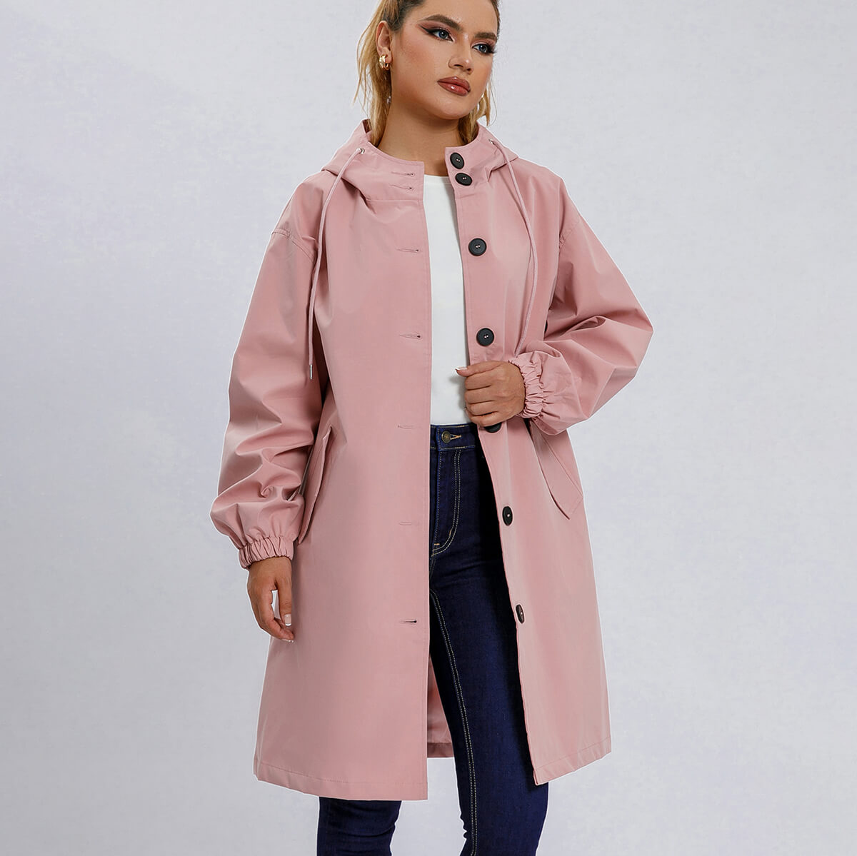 Elegant Waterproof Gabardine Coat with Buttons