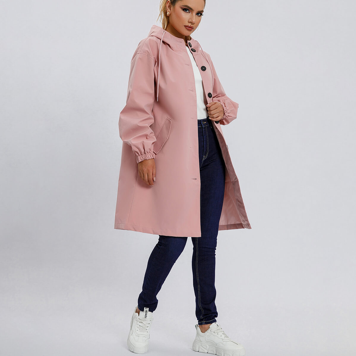 Elegant Waterproof Gabardine Coat with Buttons