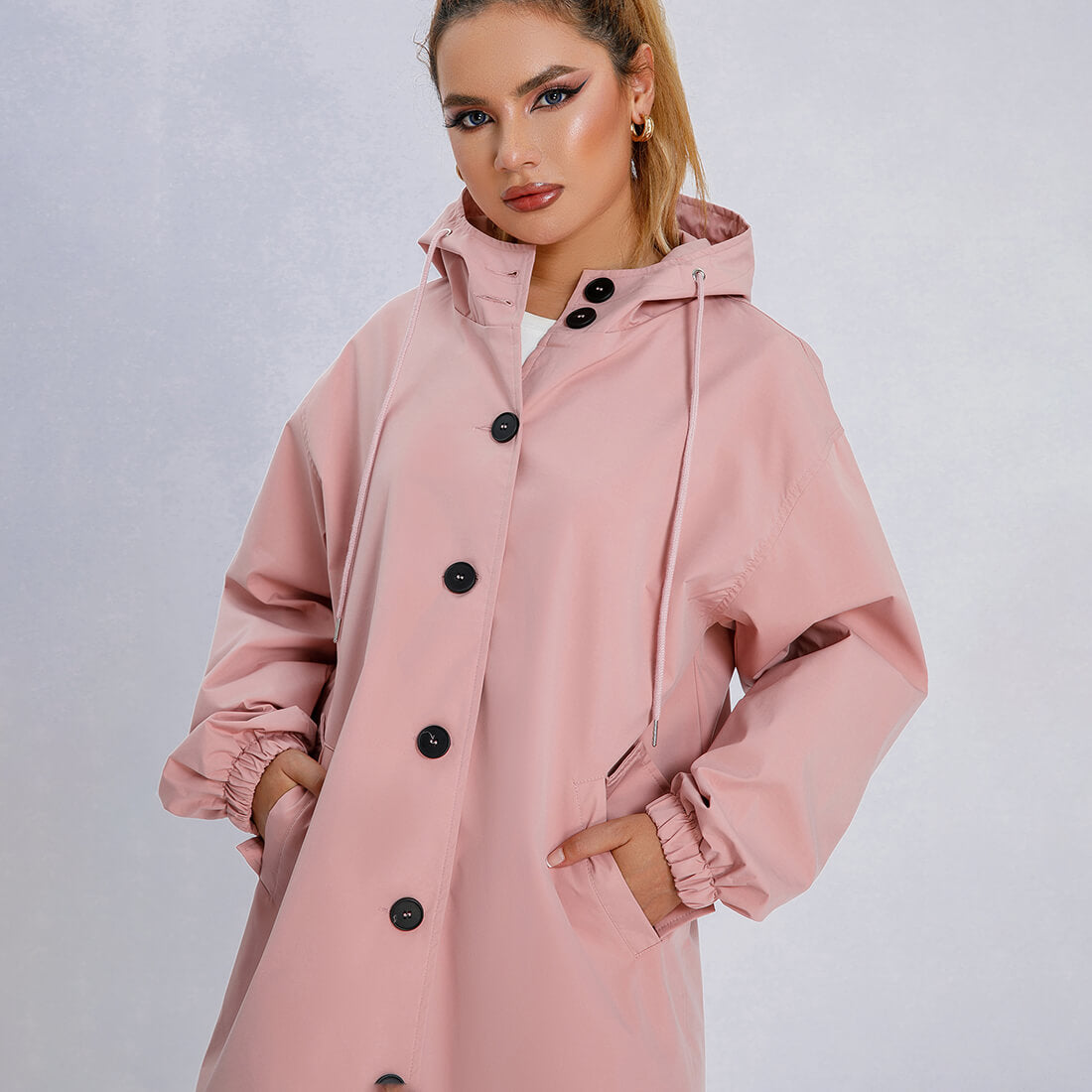 Elegant Waterproof Gabardine Coat with Buttons