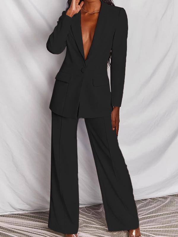 Casual Blazer and Wide Leg Trousers Set for Effortless Style