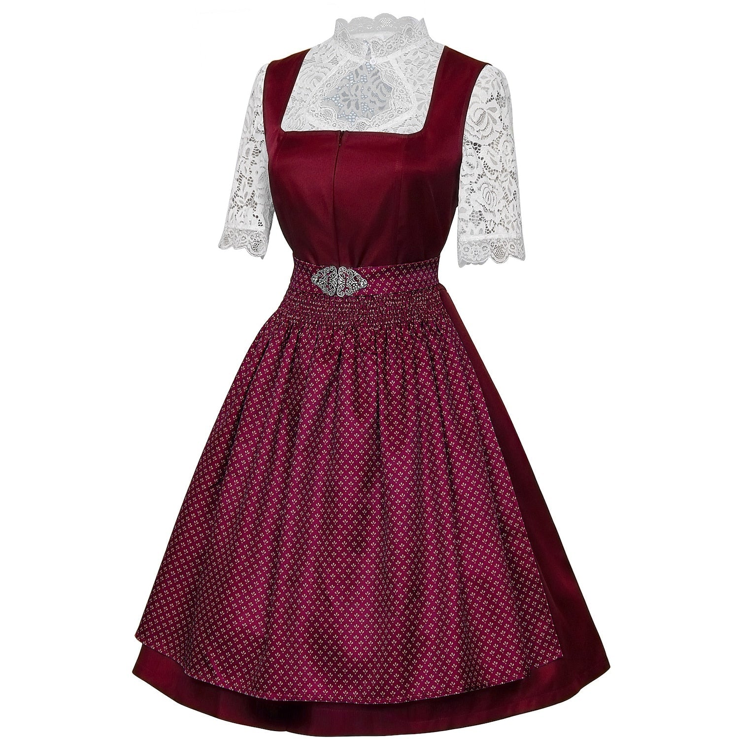 Women's Bavarian Dirndl 3-Piece Set with Apron & Lace Blouse