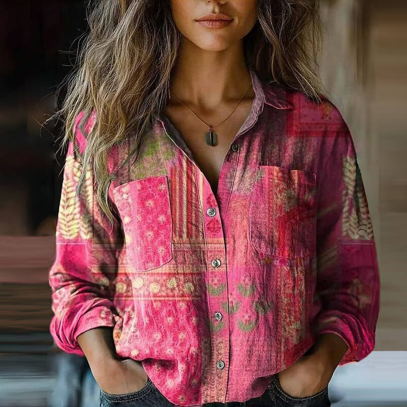 Vintage Printed Blouse Shirt for Women