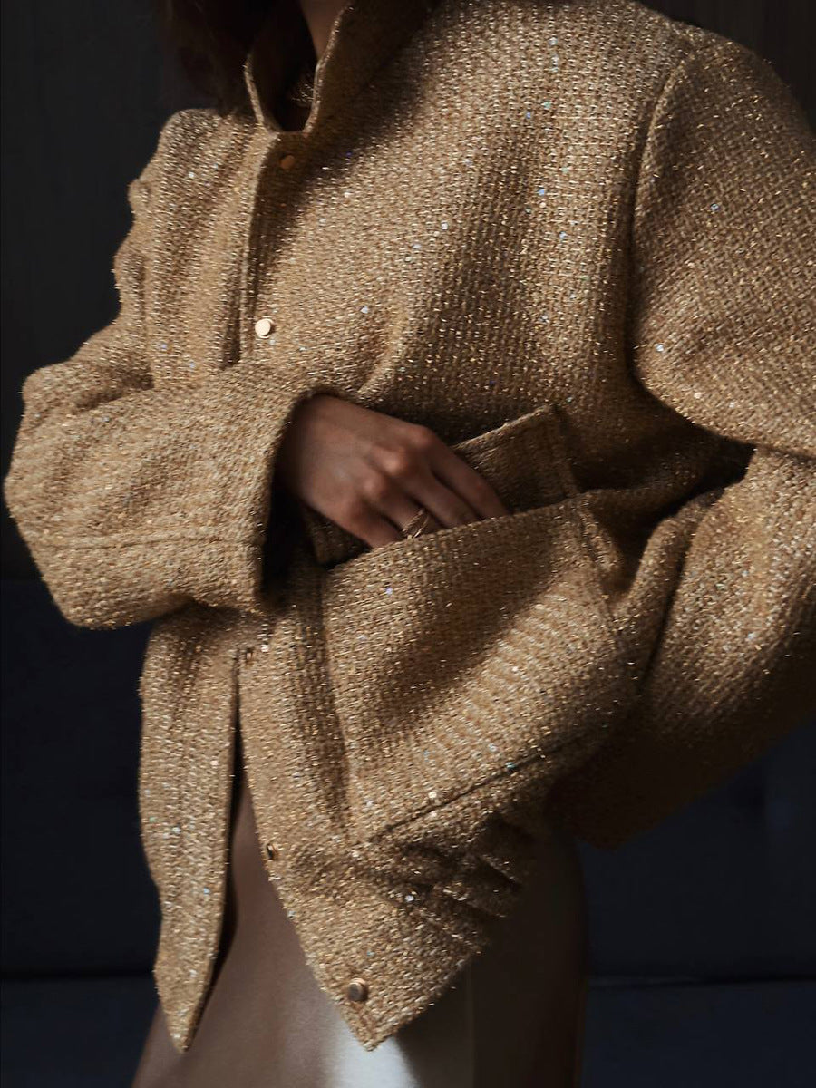 Sequin Coat with Pockets for Stylish Layering