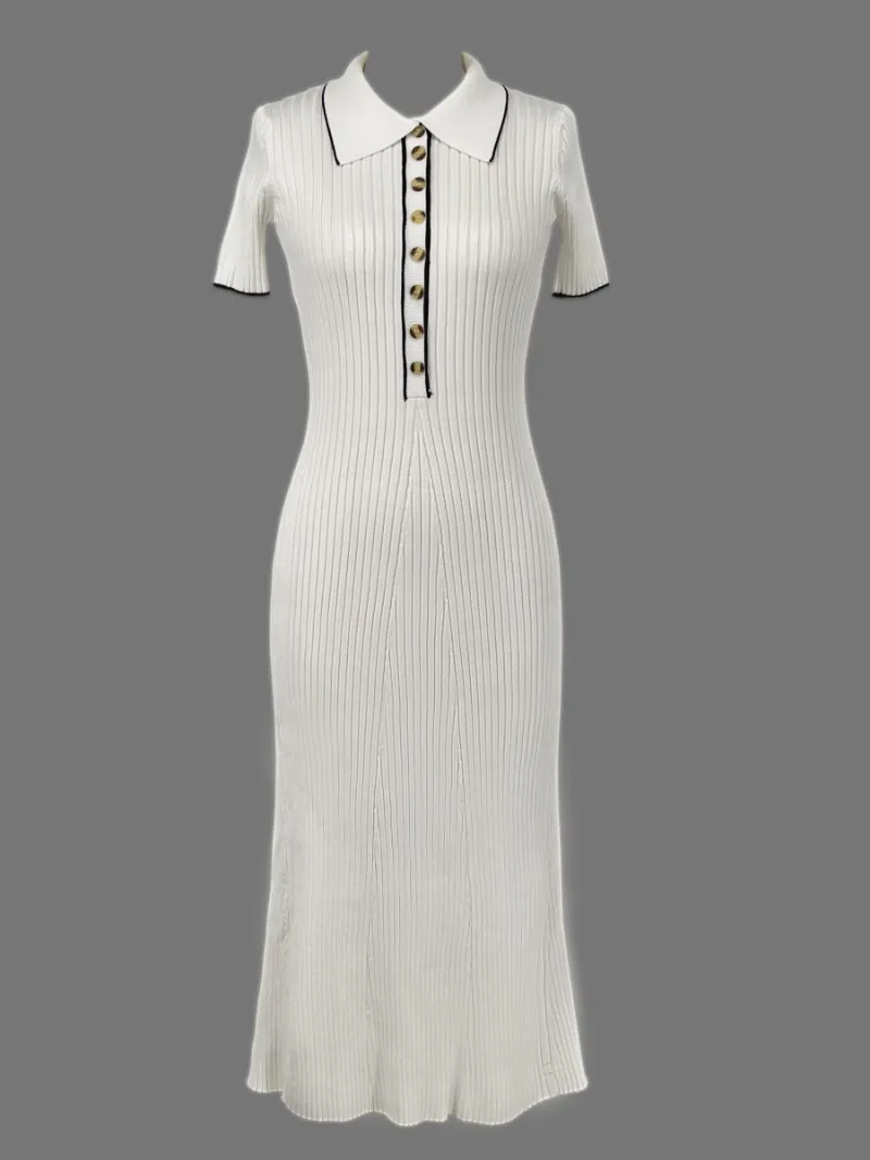 V-Neck Mesh Dress with Button Details