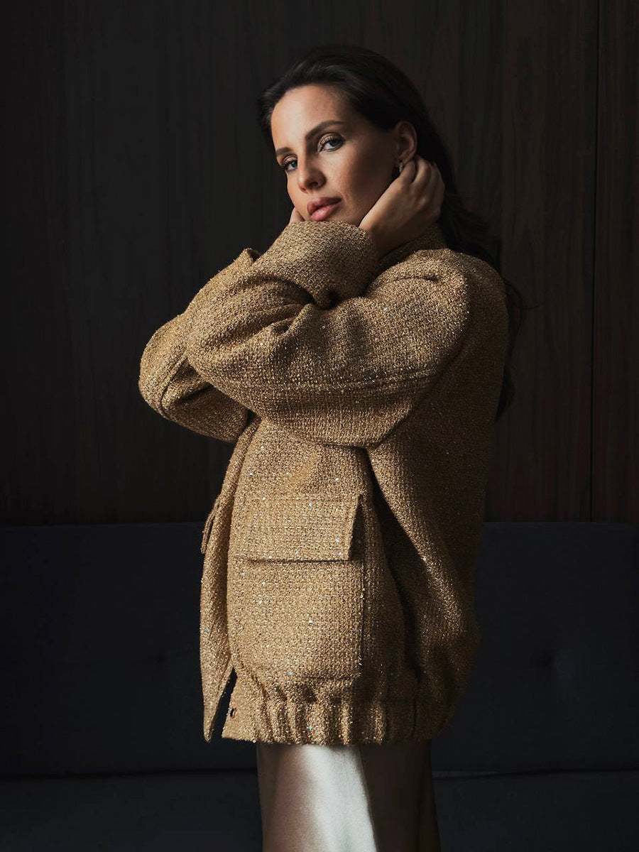 Sequin Coat with Pockets for Stylish Layering