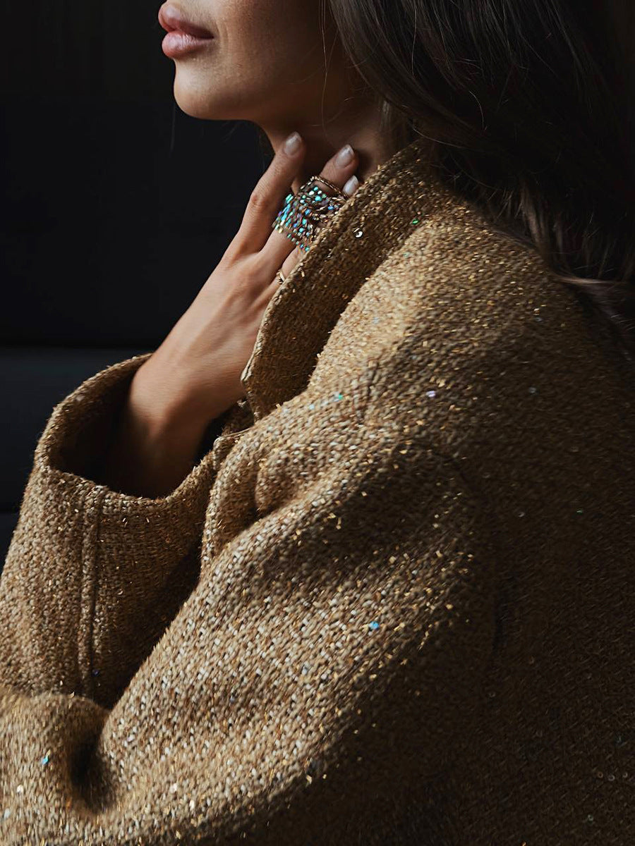 Sequin Coat with Pockets for Stylish Layering