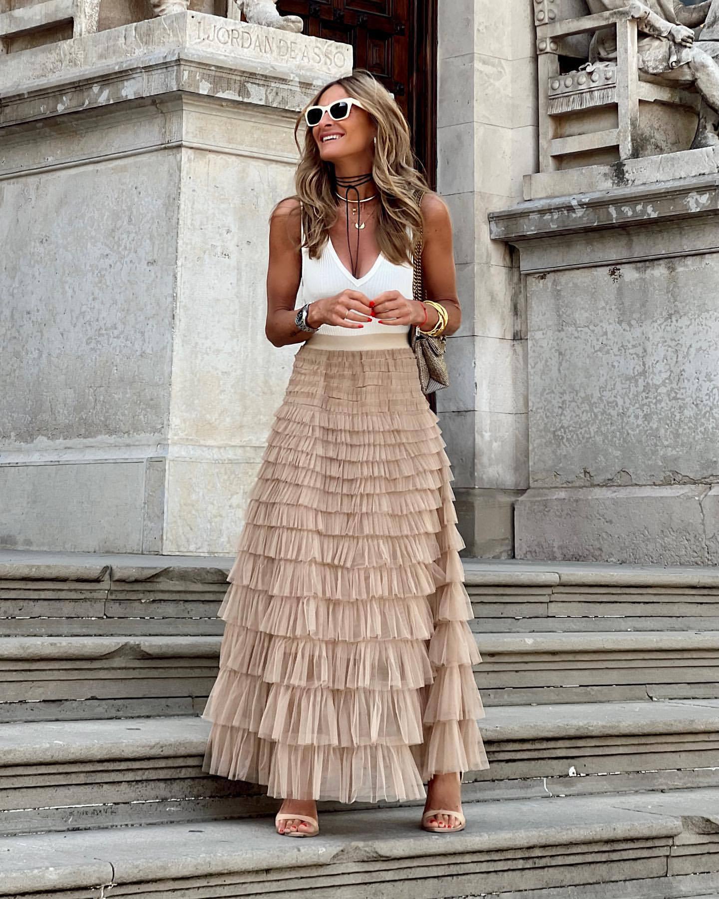 Ruffled Layered Maxi Skirt for Effortless Style and Comfort