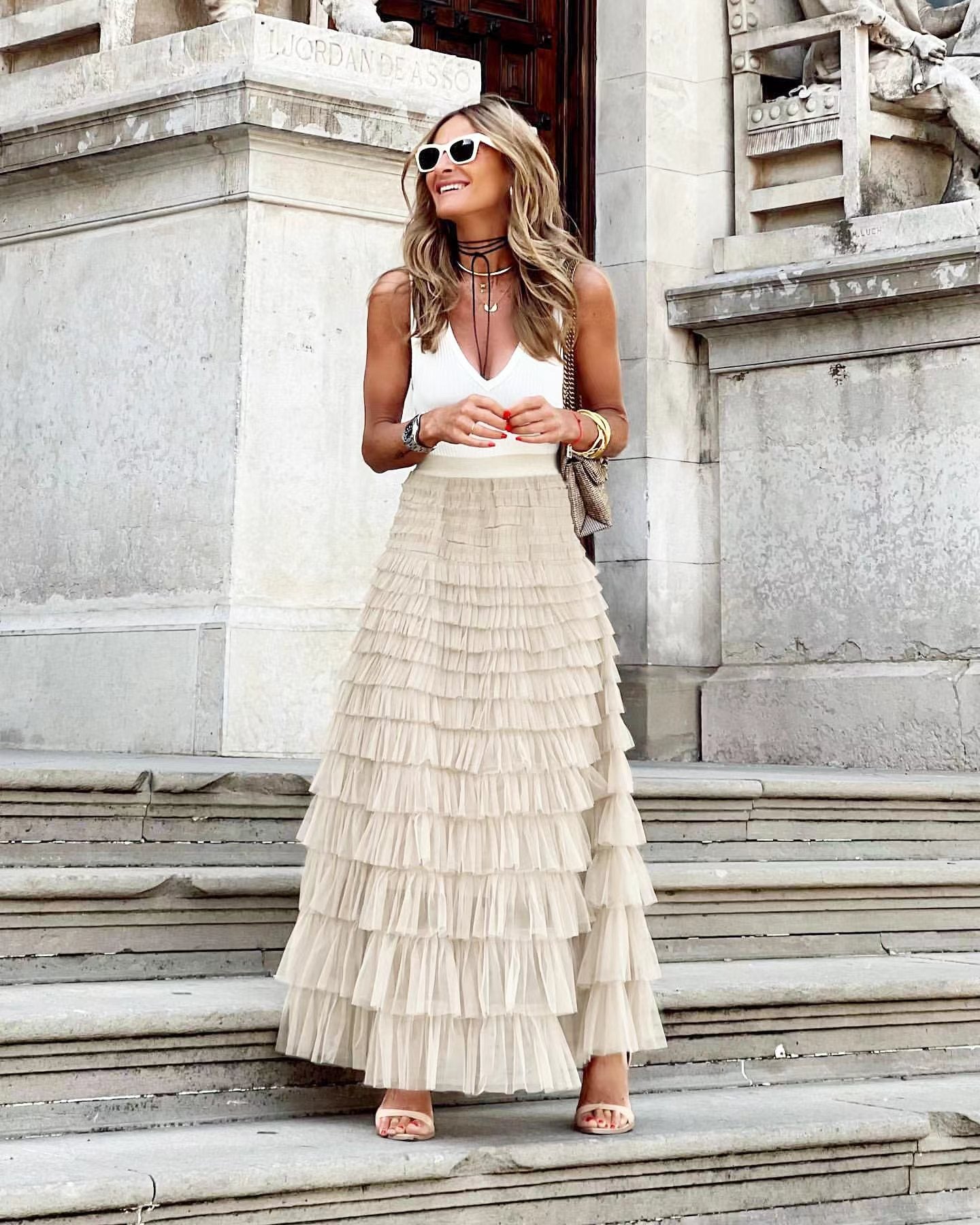 Ruffled Layered Maxi Skirt for Effortless Style and Comfort