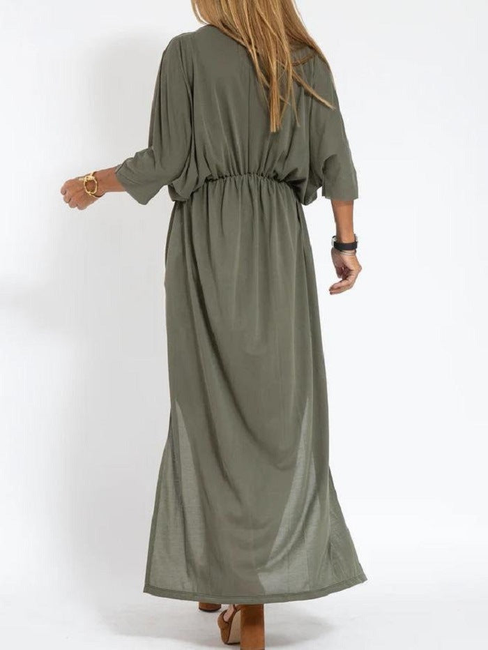 Vintage Long Dress with High Waist Side Slit
