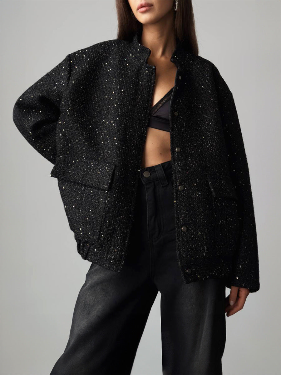 Sequin Coat with Pockets for Stylish Layering