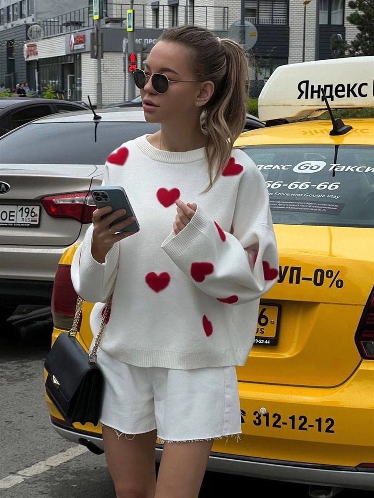 Embroidered Heart Knitted Sweater for Cozy Style
