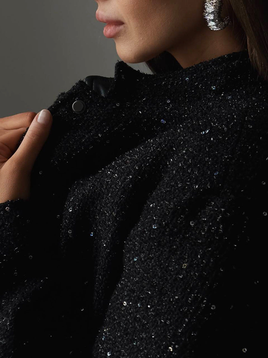 Sequin Coat with Pockets for Stylish Layering