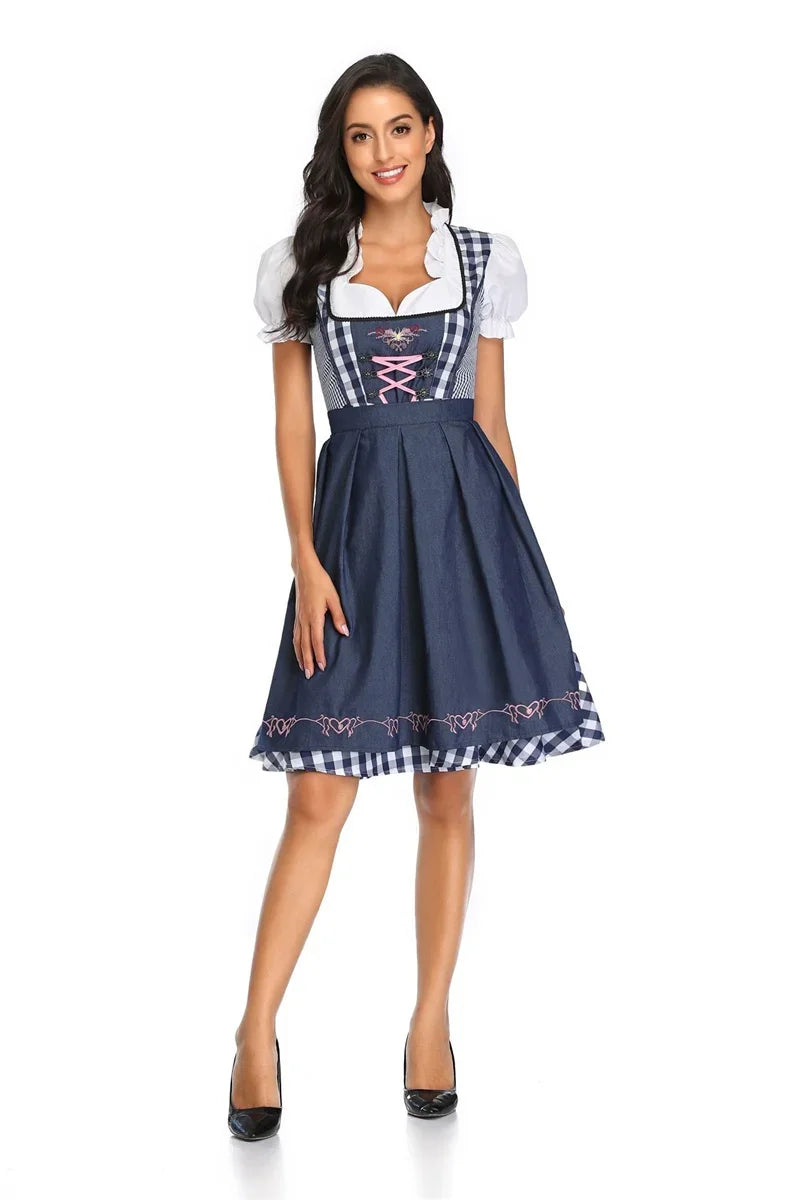 Women's Blue Bavarian Dirndl Dress for Oktoberfest