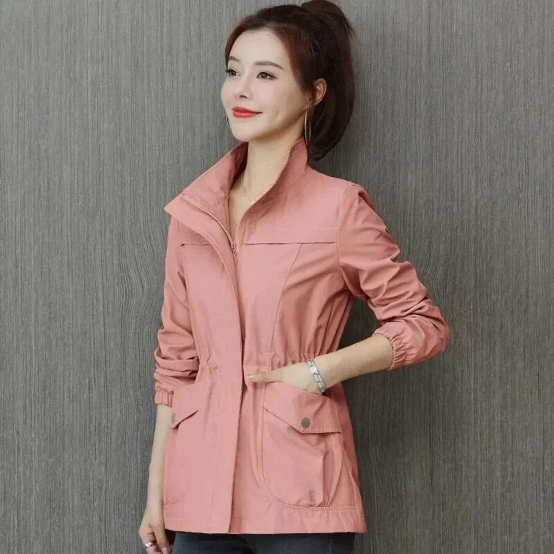 Women's Utility Jacket With Drawstring Waist, High Neck