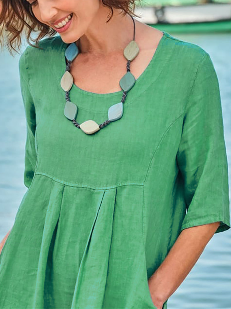 Emerald Loose Cotton Dress with Pocket for Everyday Comfort