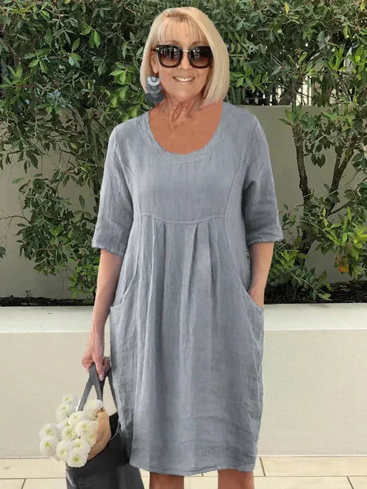 Emerald Loose Cotton Dress with Pocket for Everyday Comfort