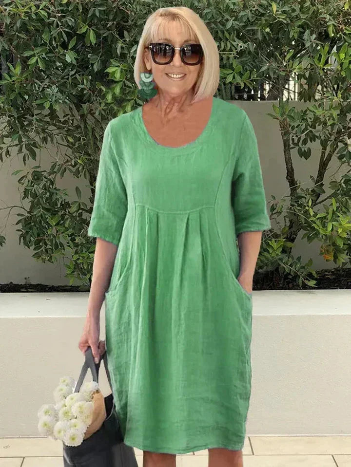 Emerald Loose Cotton Dress with Pocket for Everyday Comfort