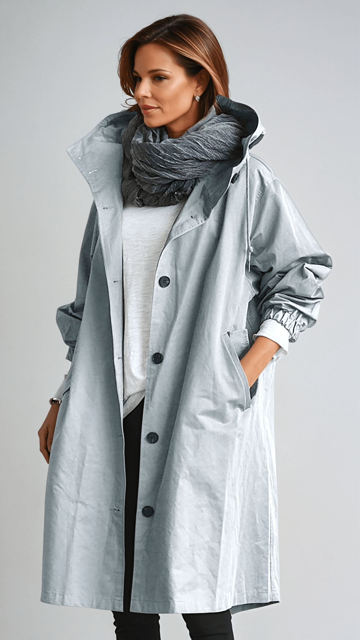 Elegant Waterproof Gabardine Coat with Buttons