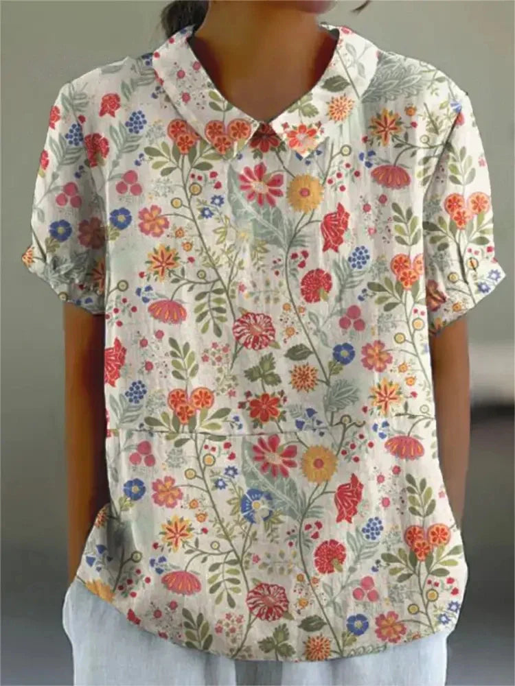 Elegant Women's Floral Short Sleeve Blouse