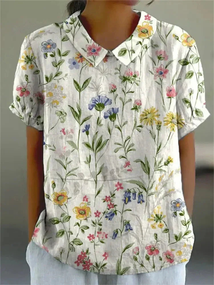 Elegant Women's Floral Short Sleeve Blouse