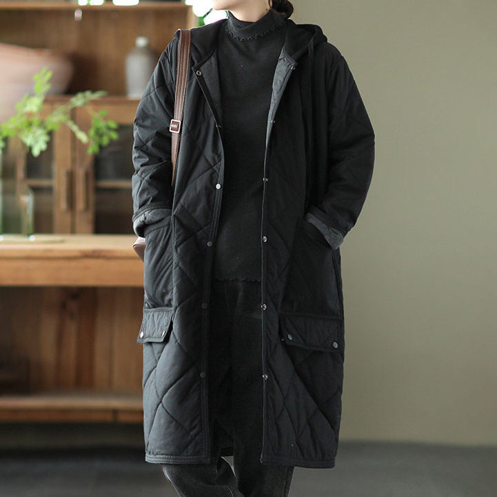 Warm Long Padded Winter Coat with Hood and Pockets