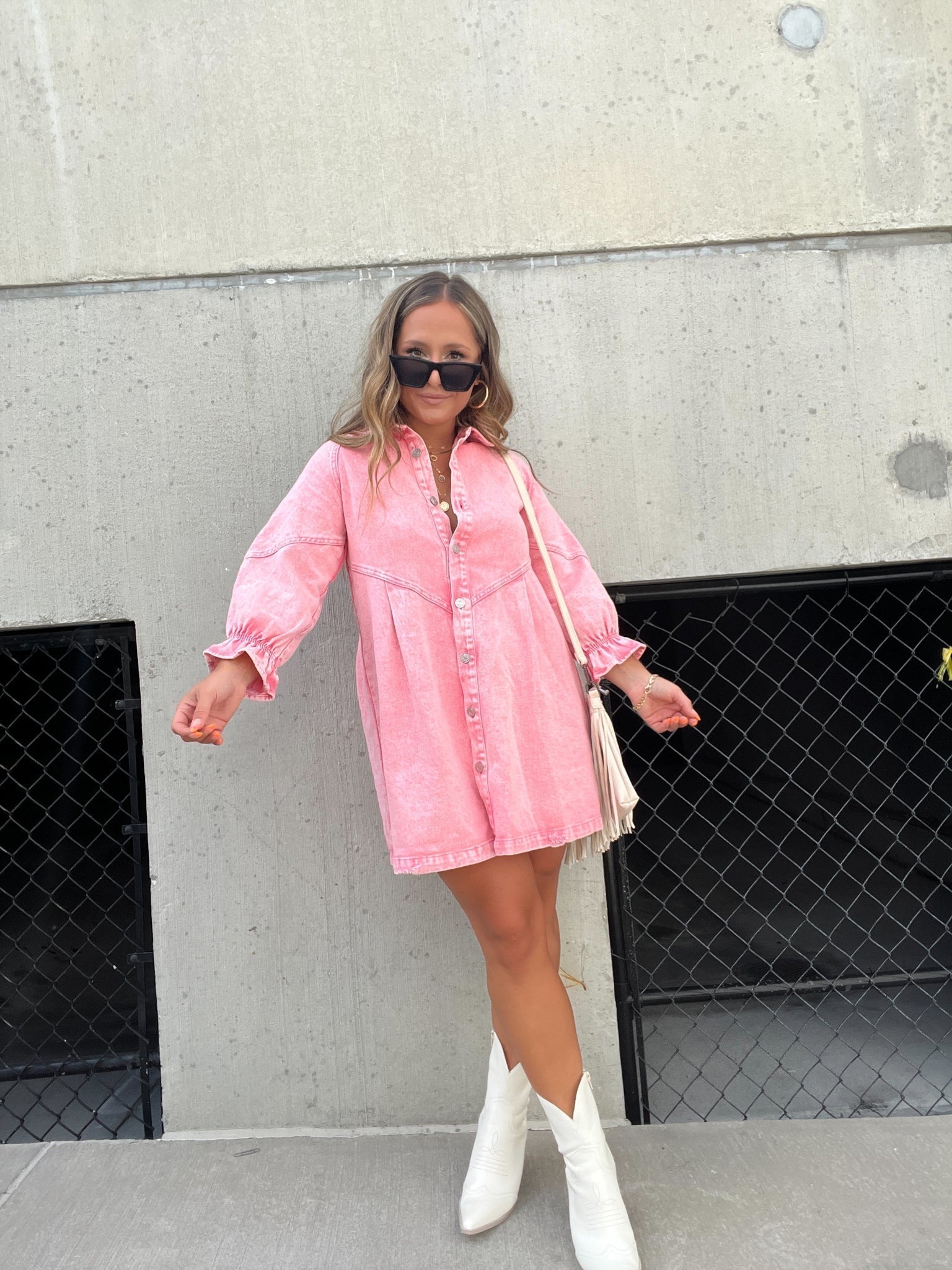 Casual Denim Shirt Dress with Pockets and Adjustable Waist