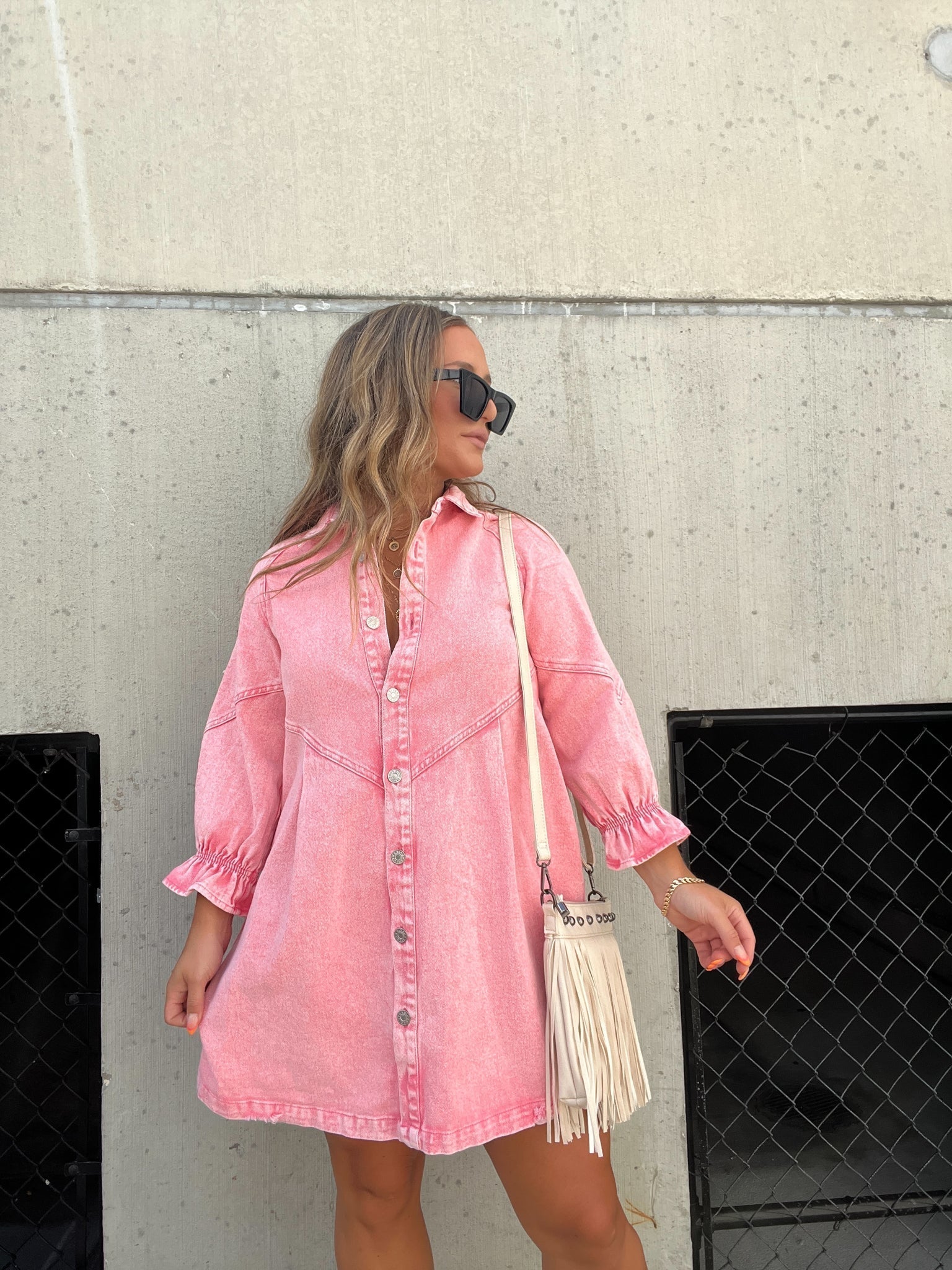 Casual Denim Shirt Dress with Pockets and Adjustable Waist