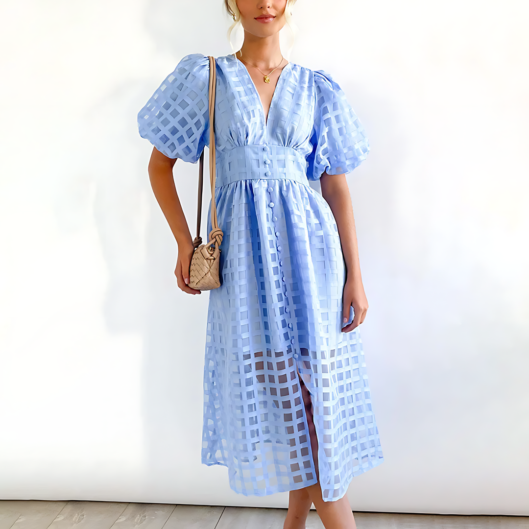 Puff Sleeve V-Neck Annika Dress for Effortless Style
