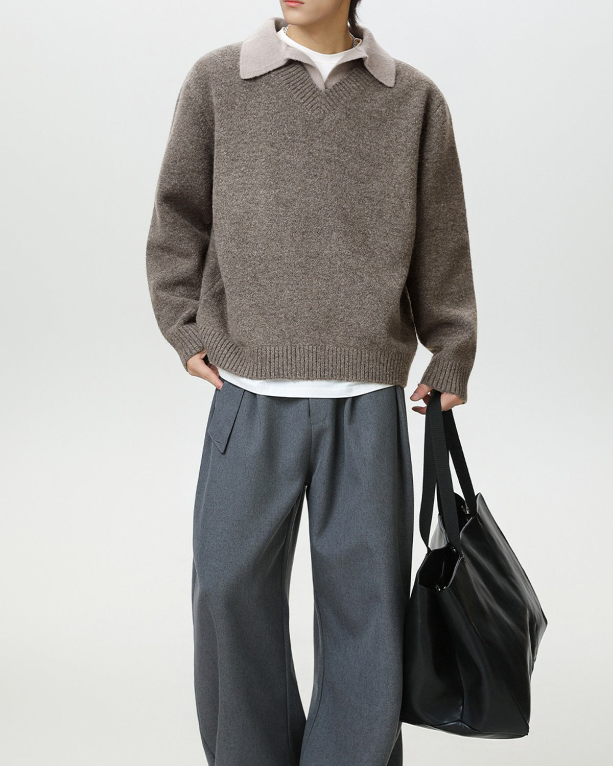 Men’s Wool-Blend Collar V-Neck Knit Sweater