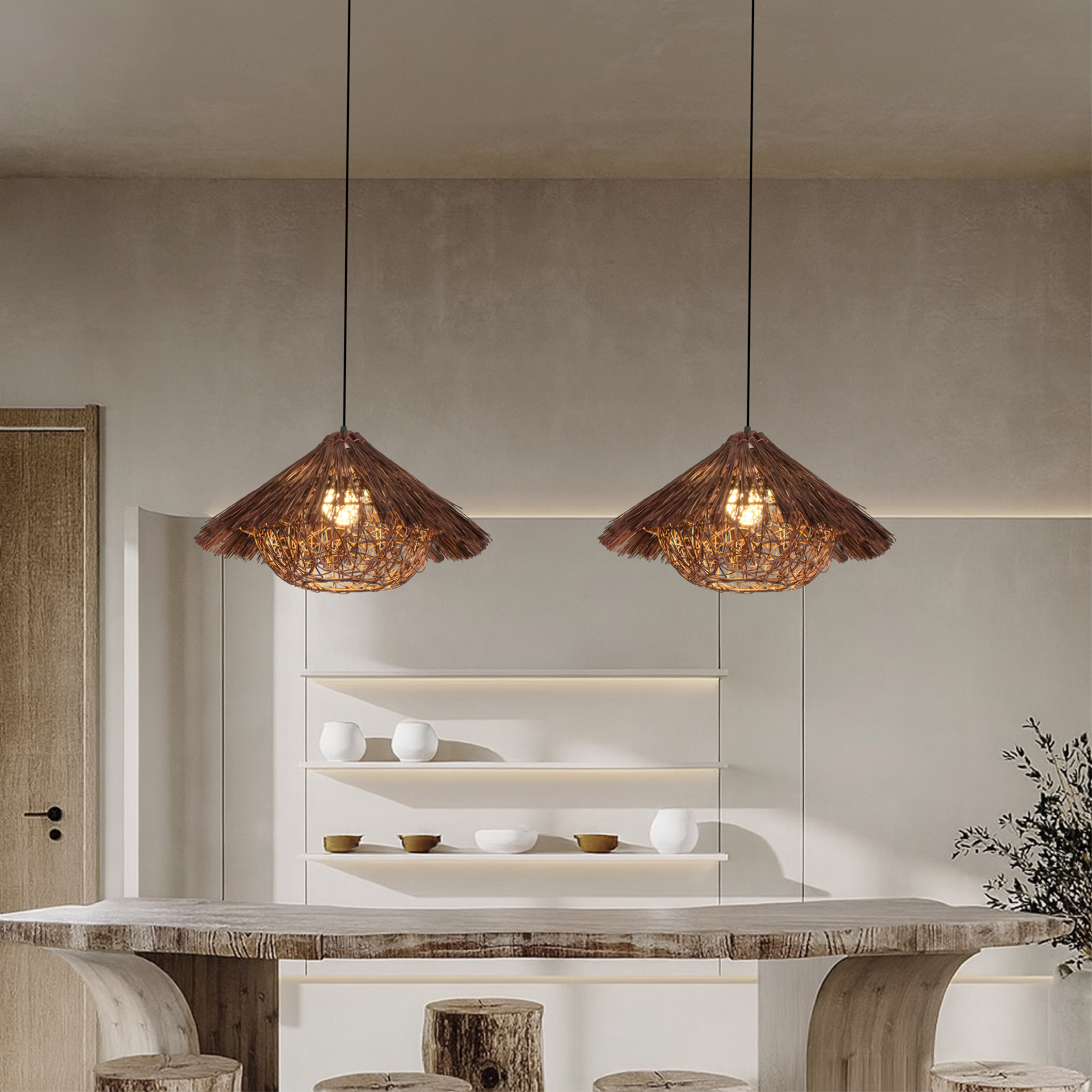Natural Rattan and Bamboo Pendant Light