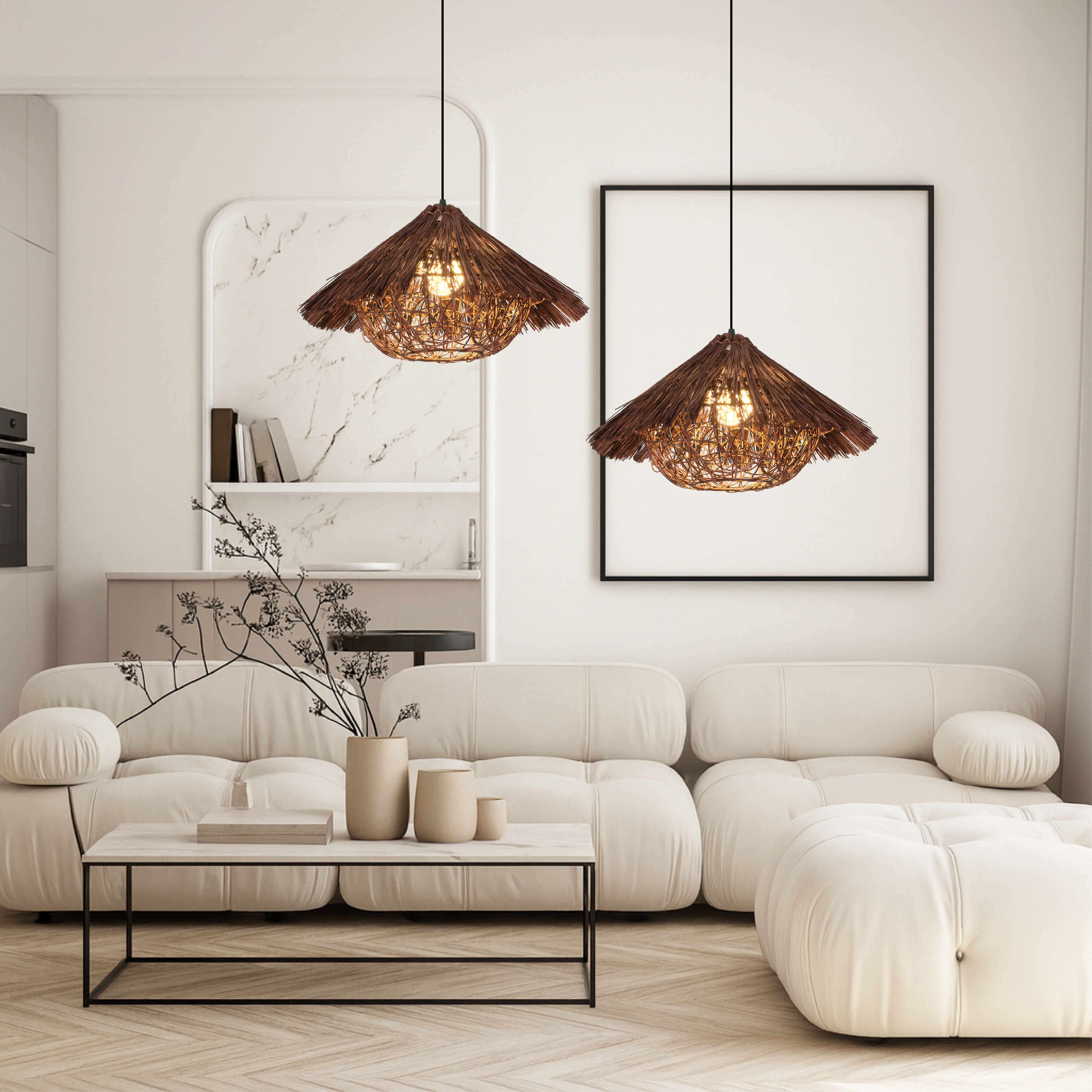 Natural Rattan and Bamboo Pendant Light