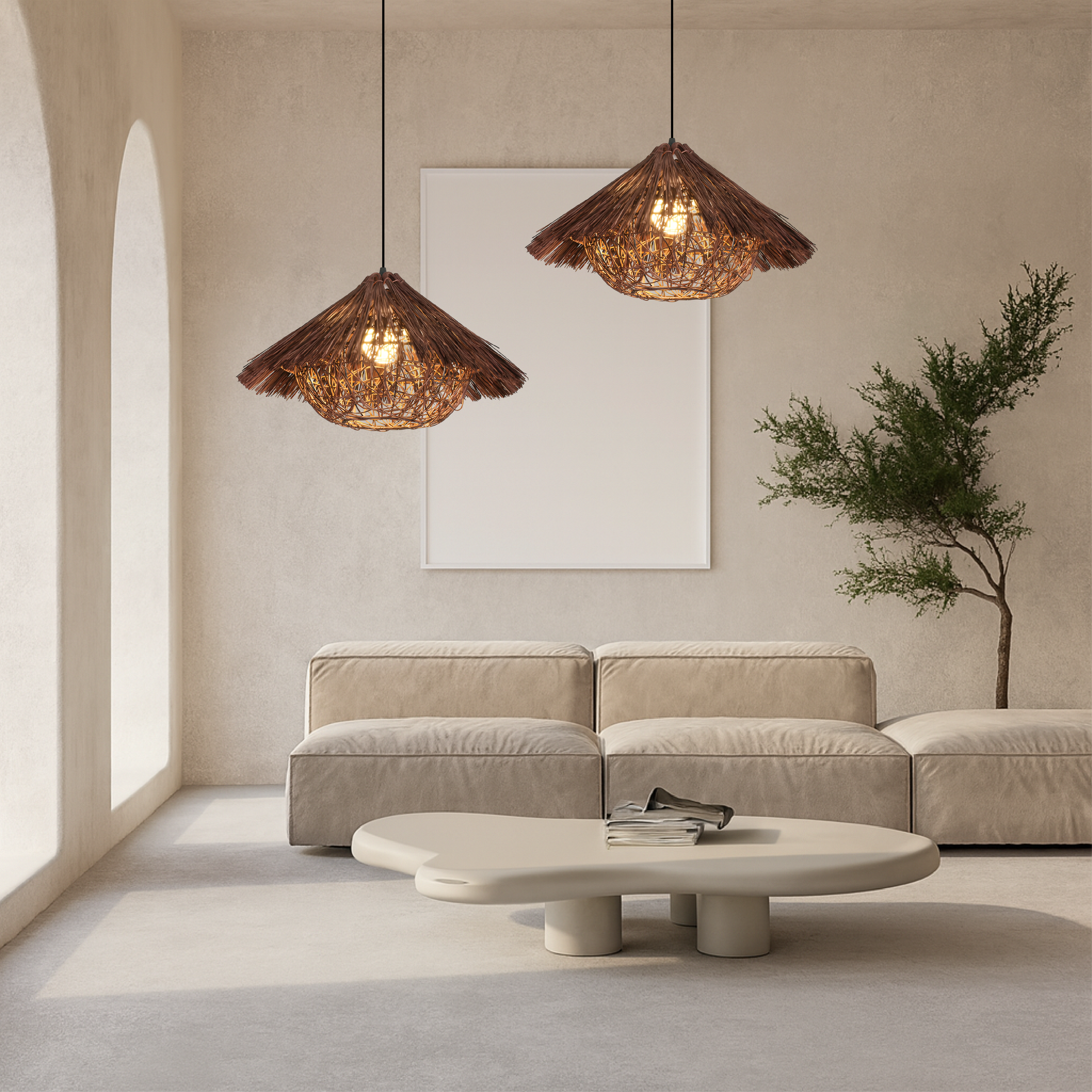 Natural Rattan and Bamboo Pendant Light
