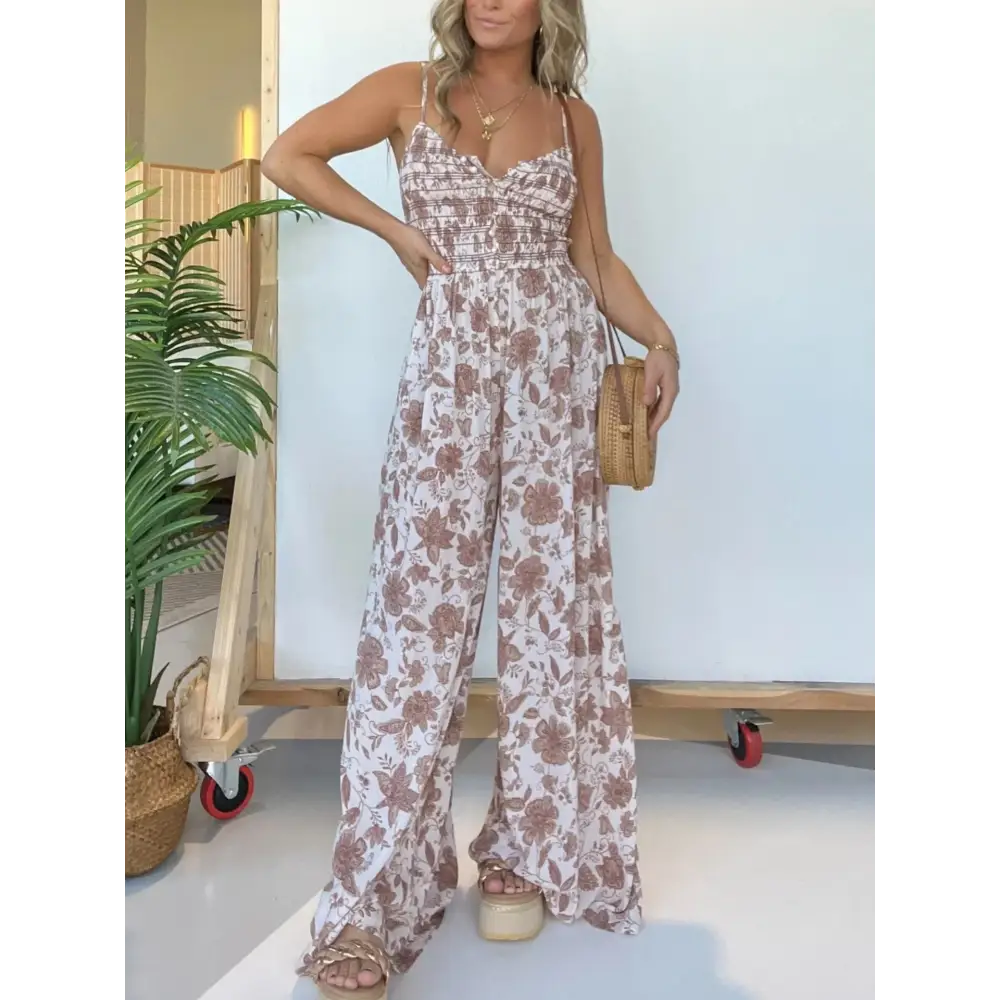 Floral V-Neck Sleeveless Jumpsuit for Women