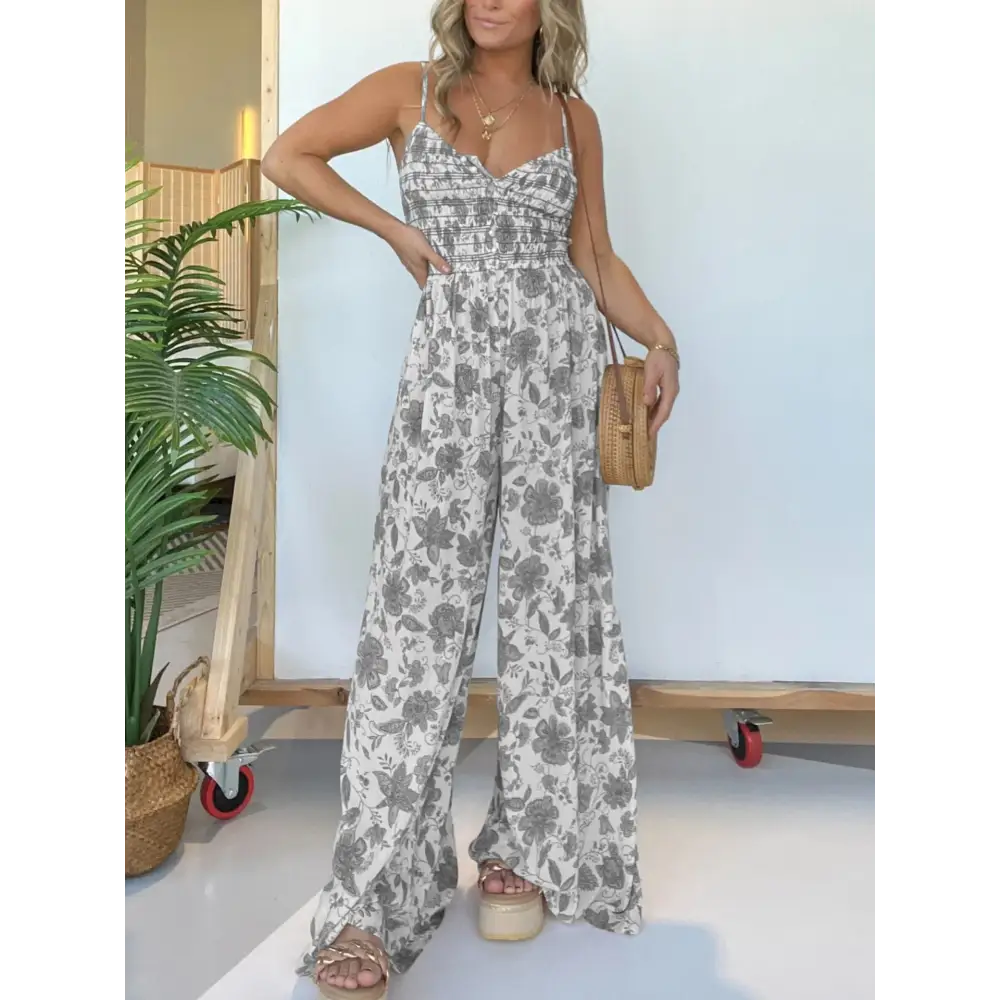 Floral V-Neck Sleeveless Jumpsuit for Women