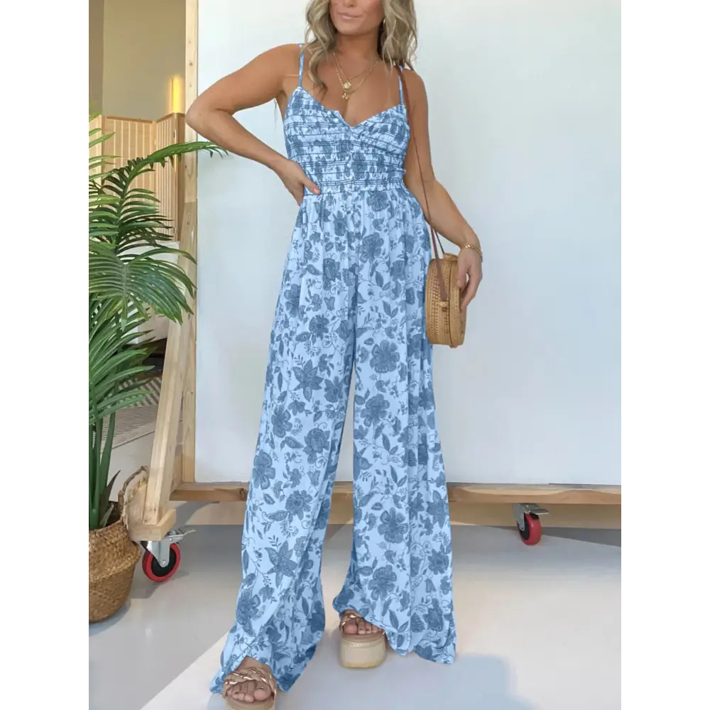 Floral V-Neck Sleeveless Jumpsuit for Women
