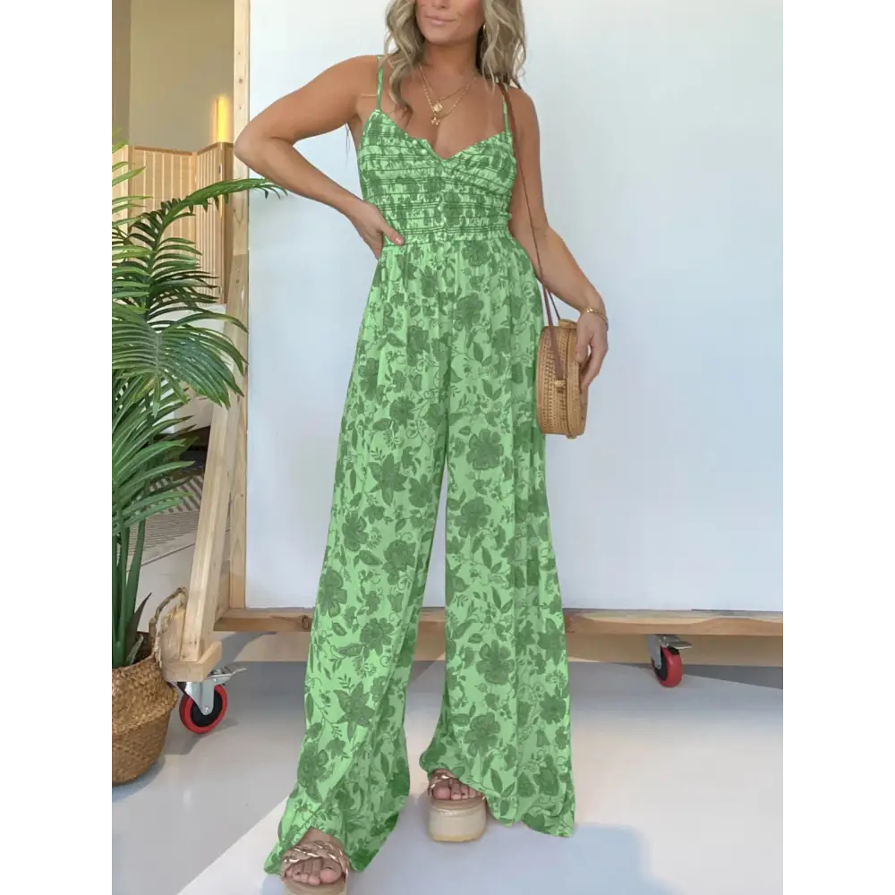 Floral V-Neck Sleeveless Jumpsuit for Women