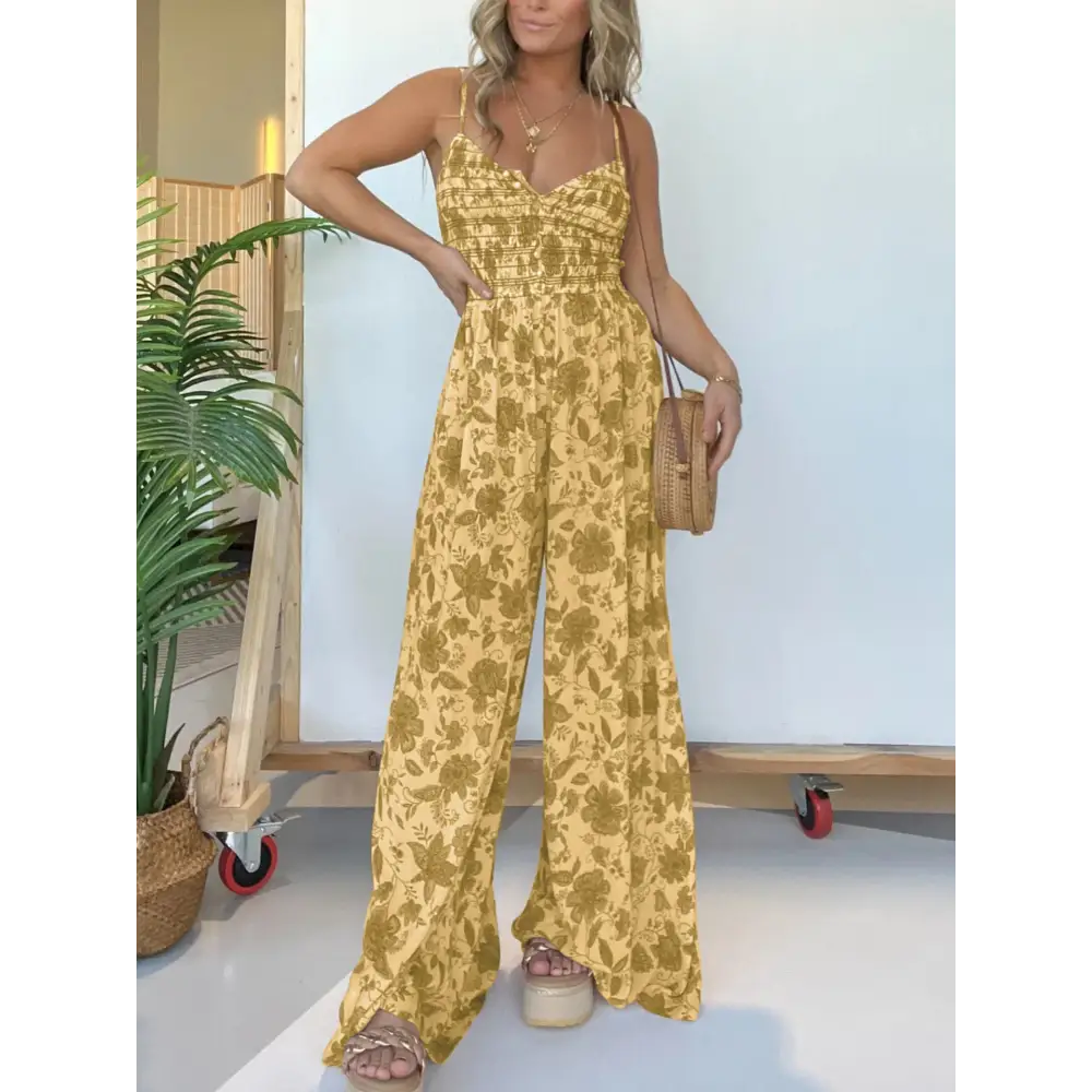 Floral V-Neck Sleeveless Jumpsuit for Women