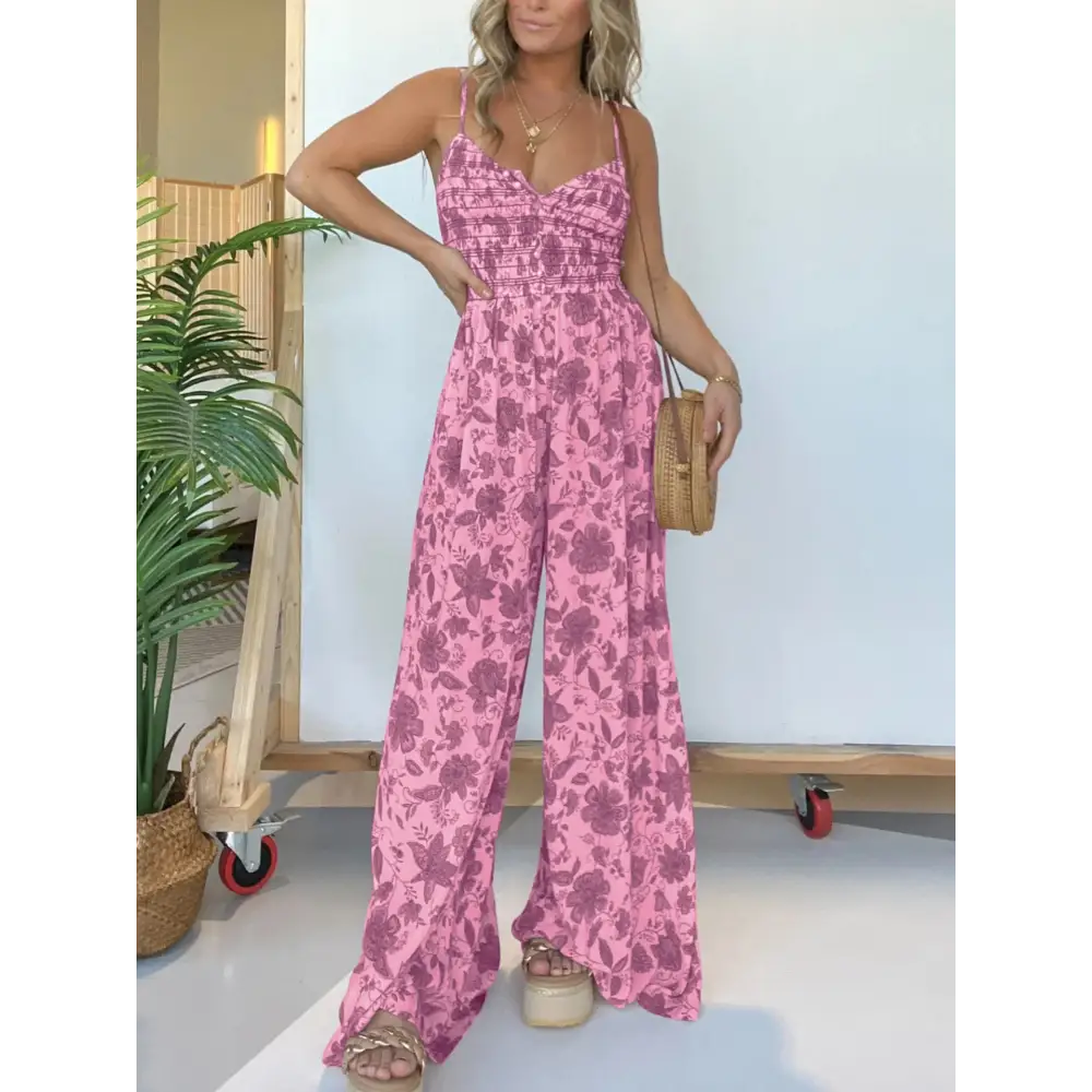 Floral V-Neck Sleeveless Jumpsuit for Women