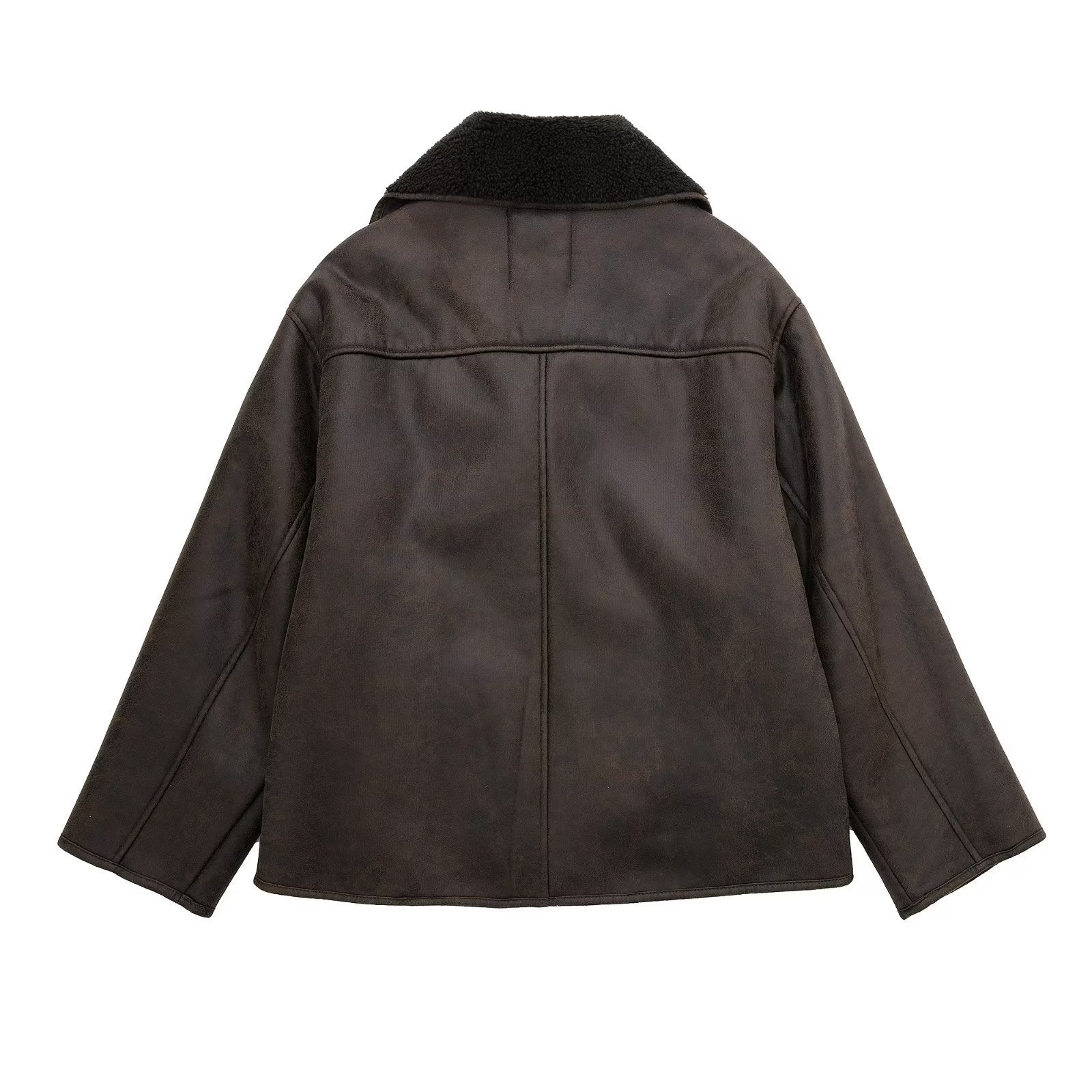 Synthetic Shearling and Leather Outerwear Coat for Warmth and Style
