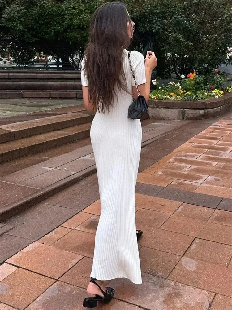 V-Neck Mesh Dress with Button Details