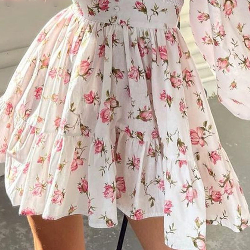 Floral V-Neck Short Dress for Stylish Summer Wear